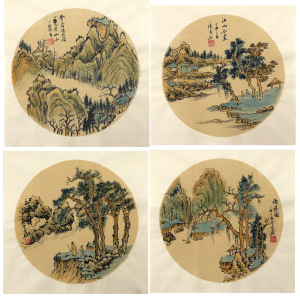 谢德鸣真迹手绘国画字画收藏圆心四联画精品传统山水画客厅装饰4