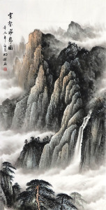 梁羽杰原稿真迹字画国画手绘四尺竖幅玄关挂画山水画精品21-7-8-2