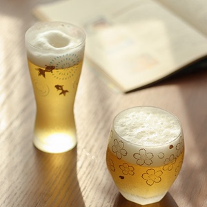 日本aderia石塚硝子丸纹樱花磨砂啤酒杯威士忌杯玻璃杯单杯礼盒装