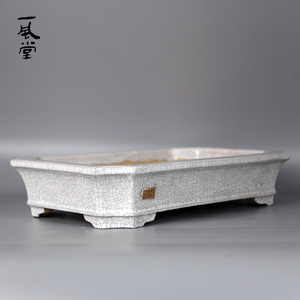 一风堂石湾花盆手工印制大长方抽角青花手绘纯陶高温烧制榕树老桩
