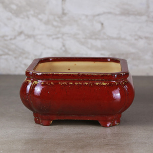 一风堂传统工艺上釉高温窑变石湾景盆多肉四角切口方尊海棠盆