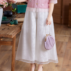 中国风百搭裤裙时尚白色阔腿裤2022年新款复古风汉服休闲旗袍裙