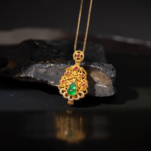 翡翠葫芦香囊吊坠18k金镶嵌冰种天然镂空掐丝工艺复古风鉴定证书