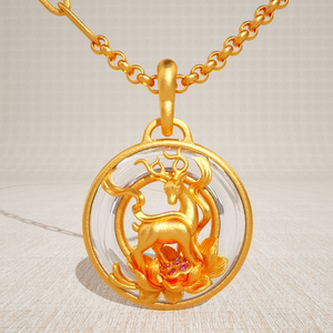 琮方珠玉新款18k黄金吊坠镶嵌麋鹿水晶平安挂件项链女锁骨链送礼