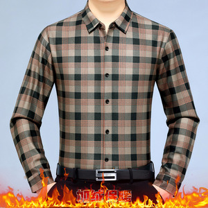 boss oso高端品牌男士长袖衬衫中年冬季加绒加厚保暖羊绒格子衬衣