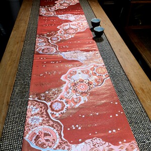 日本西阵织锦缎缂丝蜀锦手工茶席桌旗巾布艺日式全通双面桃红溪水