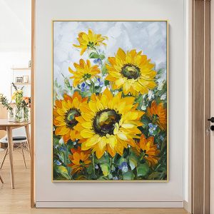 现代轻奢玄关装饰画向日葵油画入户走廊壁画北欧风沙发背景墙挂画