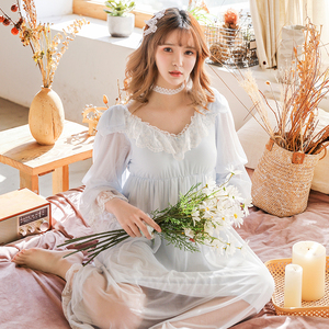 带胸垫性感蕾丝网纱莫代尔睡裙女春季甜美公主风刺绣花边睡衣