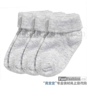 HM婴儿纯色袜子浅灰色3双儿童男宝宝夏季防蚊中筒袜卷边针织短袜