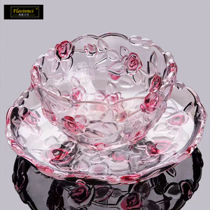 大号玫瑰水晶玻璃果盆果盘套装创意家用干果盘零食盘礼品水果盘