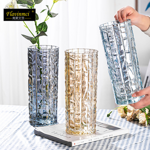 花瓶玻璃透明加厚客厅餐桌插花摆件水培富贵竹百合落地大号花器