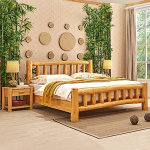 全实木床原木网红民宿床原生态自然风纯柏木床现代中式硬板双人床
