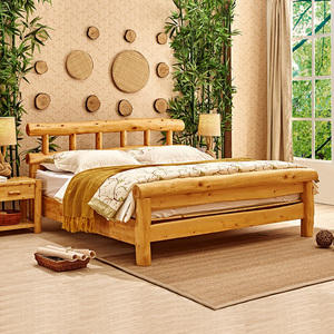 原木实木双人床网红民宿现代简约中式柏木床原生态北欧家具田园风