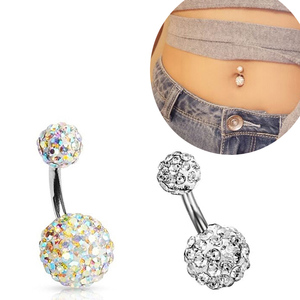 包邮肚脐环脐钉防过敏 不锈钢钛钢超短杆白色满钻球人体穿刺饰品