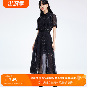 正品LILY丽丽2022年夏季女装四叶草纽扣短袖印花衬衫连衣裙两件套