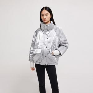 专柜正品lily丽丽冬季女装未来科技感银色立领插肩袖白鸭绒羽绒服