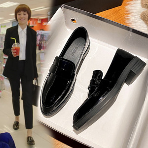唐晶同款乐福鞋女2024年新款黑色尖头单鞋平底小皮鞋英伦风工作鞋