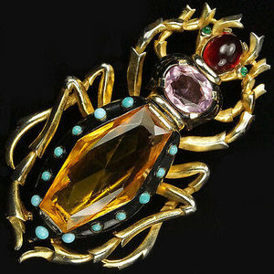 代购翠法丽菲利普黄水晶金色搪瓷红宝石圣甲虫昆虫胸针配饰女奢华