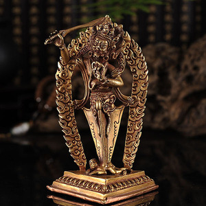 民族品尼泊尔手工铜鎏金佛像 愤怒文殊菩萨金刚撅站相11cm