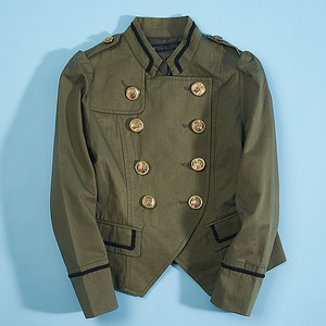 731儿童复古全棉短外套女72196春秋新款双排扣立领军装风长袖夹克