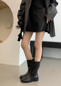 ShanGguLi 韩国复古高级感宽筒显瘦低跟中筒靴秋冬新款时髦短靴女