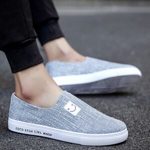 夏天忛布凡布小花园布鞋天蓝笑脸印花ins平底圆头老兆京套脚男人