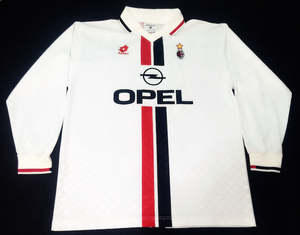 意甲冠军ac米兰 95-96 1995客场白 长袖球员版正品球衣 巴乔 维阿