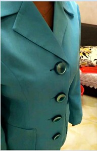 全新怀旧7,80年代有机玻璃纽扣湖蓝色贴兜西服收藏