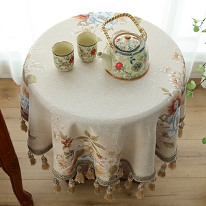 美式乡村家用饭店1.6米小圆桌桌布素色转盘套布复古茶几布艺台布