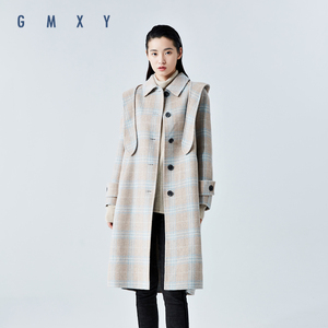 古木夕羊gmxy2021年大衣春冬新款连帽双面呢外套复古显瘦