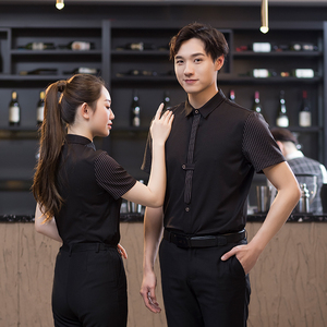 清壹ktv服务员工作服夏季黑色短袖酒吧夜场会所夜总会前台衬衫男