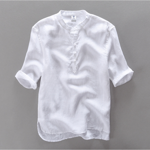 中国风男装亚麻布短袖t恤中式复古棉麻衣衬衫唐装夏季宽松上衣服