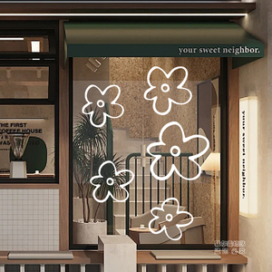 创意墙贴纸奶茶花朵房间墙壁装饰儿童女服装鲜花店橱窗玻璃门贴画