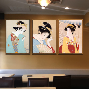 日本浮世绘客厅装饰画料理店酒店挂画日式餐厅壁画樱花仕女图挂画
