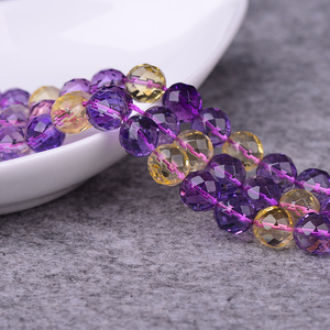 DIY散珠 天然水晶 紫黄晶64切面刻面半成品珠 隔珠配珠 手链项链