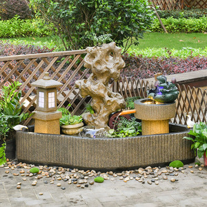 中式庭院装饰假山流水喷泉鱼池户外院子花园景观造景水池落地摆件