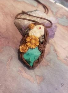 厄瓜多尔代购gaia∞手作盖亚雕像深灰色孔雀石太阳花女神吊坠项链