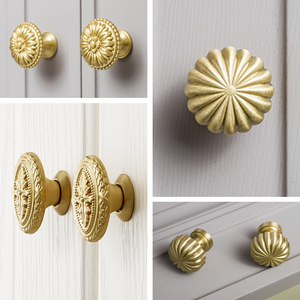 南瓜拉手纯铜金色衣柜门把手欧式轻奢创意椭圆单孔柜门抽屉铜拉手