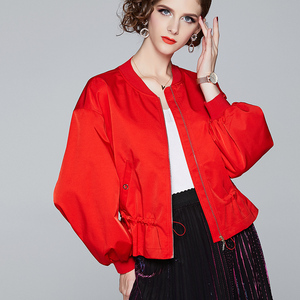 2024春秋新款灯笼袖红色时尚抽绳夹克开衫洋气显瘦减龄短款外套女