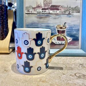 欧式土耳其风格蓝眼睛印花工艺陶瓷杯马克杯水杯情侣杯家用手柄