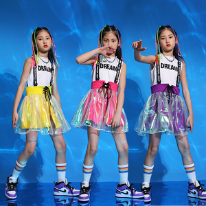 六一女童爵士舞服装时尚模特走秀短裙嘻哈儿童潮服女孩啦啦队表演