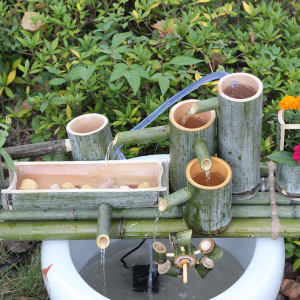 自制毛竹筒流水器摆件竹子鱼缸养鱼池过滤器太阳能流水循环系统