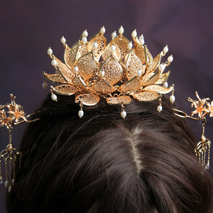 【宫莲】汉服头饰宋制手工发饰唐风古典淡水珍珠铜保色莲花发冠