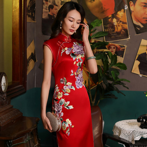 真丝刺绣新娘装丝绸中式婚礼服华服长款桑蚕丝气质结婚高端祺旗袍