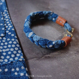 蓝染indigo 古布 蓝印花布 手工编绳手绳布手链 扎染古布男女手环