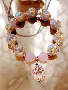 招财许愿手链手环手镯饰品天然粉水晶粉色礼物送女朋友