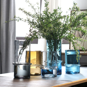 圆环设计插花玻璃花瓶ins风实用客厅摆件彩色透明水养鲜花器皿