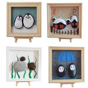 儿童简单石头画材料包diy鹅卵彩绘亲子幼儿手工制作业粘妍妍美石