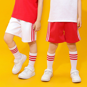 儿童白色短裤 夏季薄款三条杠小学生校服裤子红色男童五分裤女童