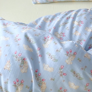 兔子纯棉儿童婴儿软糯亲肤双层纱可定制加工床单被套枕套床笠布料